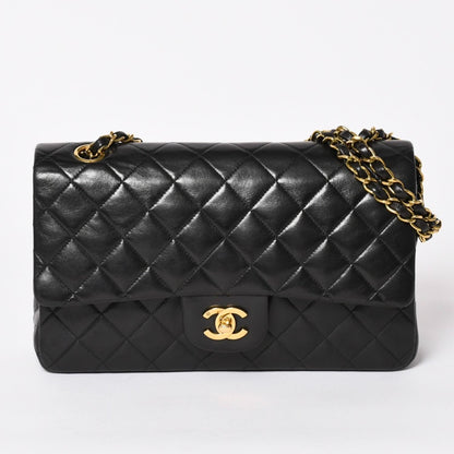 Chanel Quilted 25 Double Flap Chain Shoulder Bag Lambskin CC Logo Black