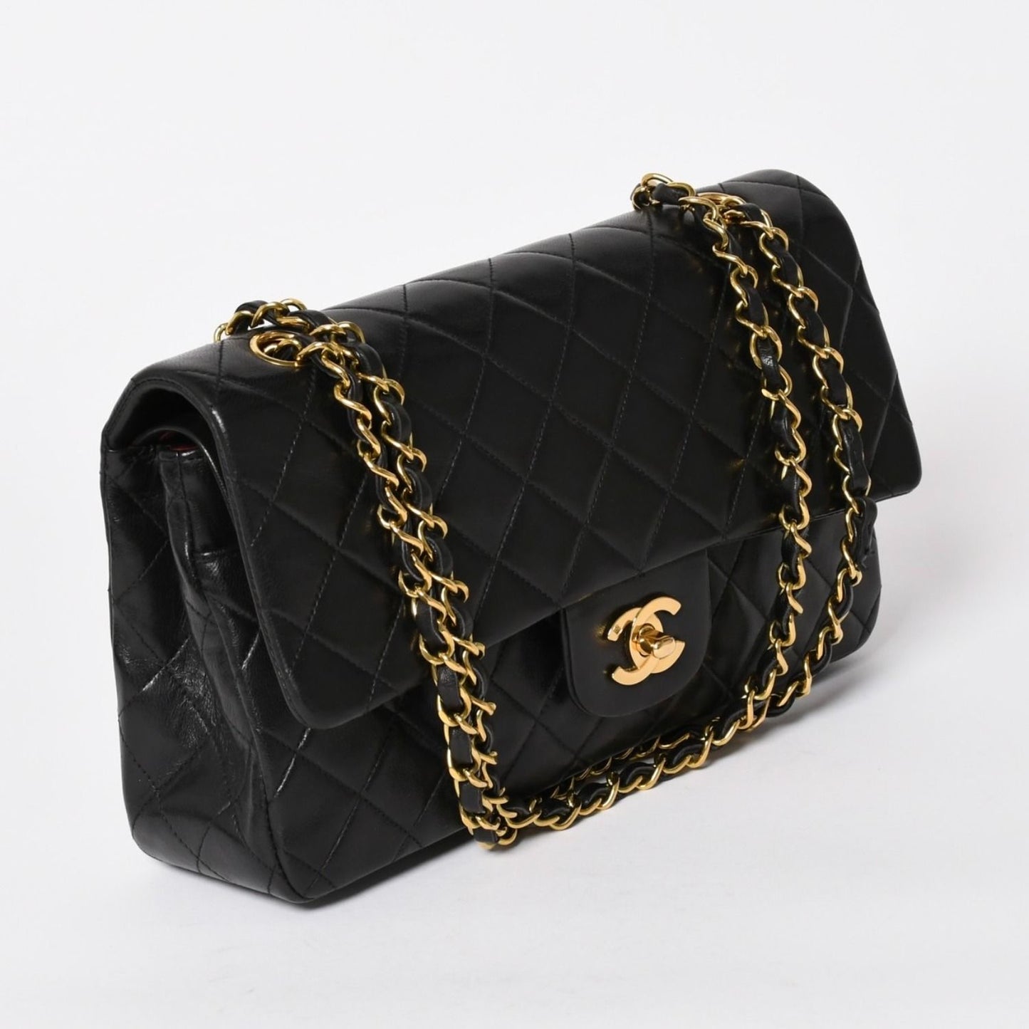 Chanel Quilted 25 Double Flap Chain Shoulder Bag Lambskin CC Logo Black — view 3