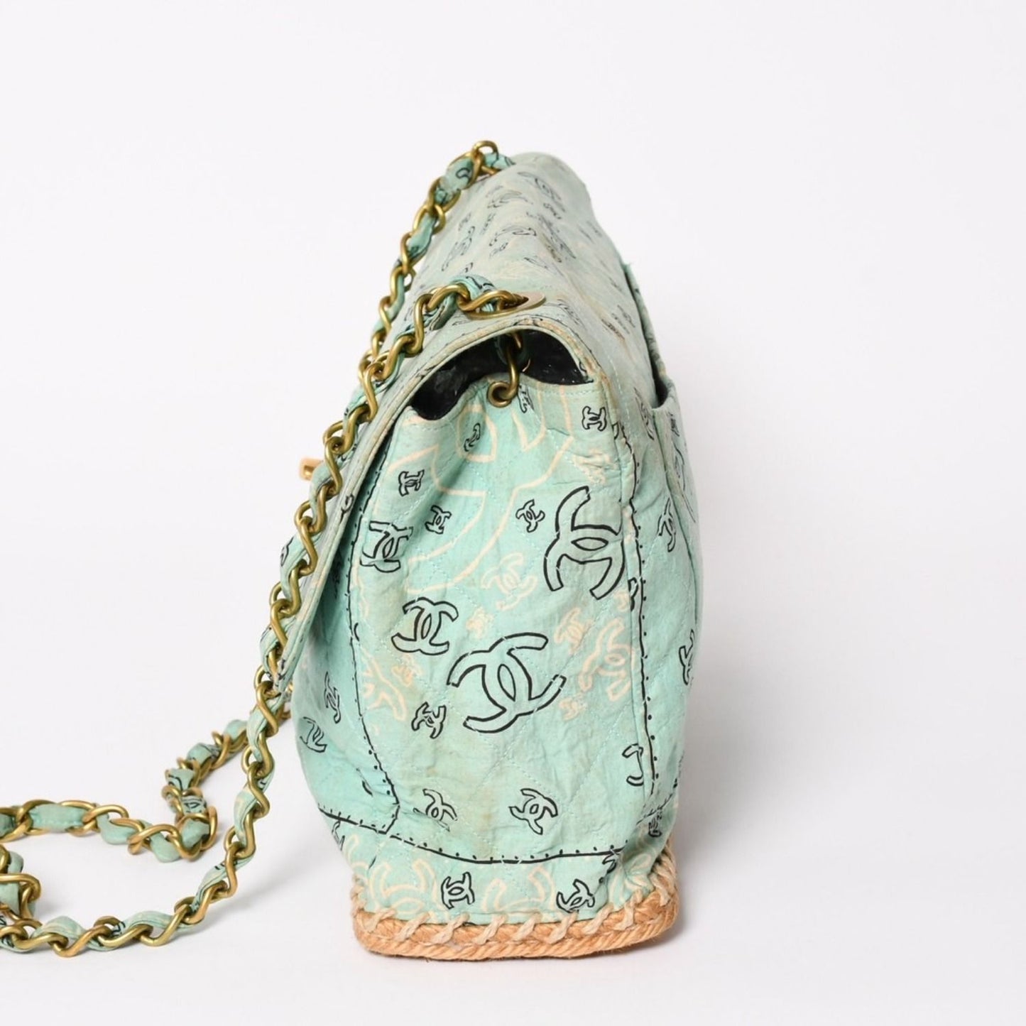 Chanel Maxi Quilted 33 S Flap S Chain Shoulder Bag CC Logo Paisley Light Blue — view 4
