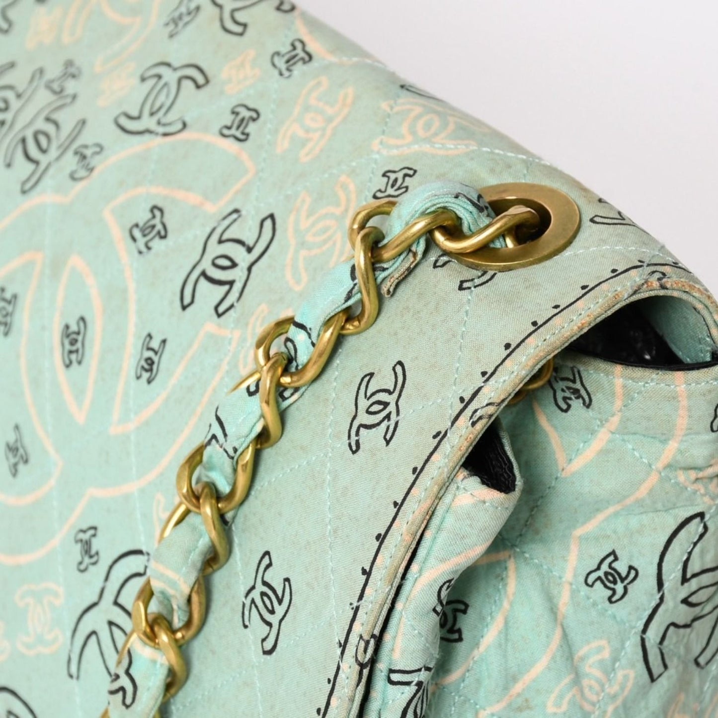 Chanel Maxi Quilted 33 S Flap S Chain Shoulder Bag CC Logo Paisley Light Blue — view 6