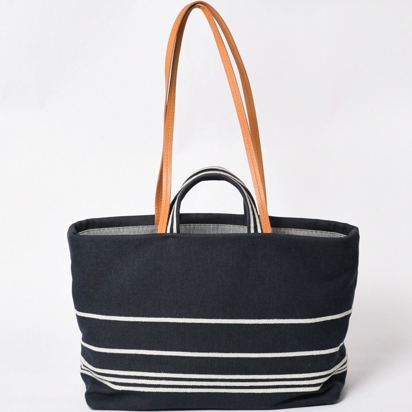 Chanel 2-Way Tote Bag CC Logo Denim Leather Navy Brown Silver — view 2