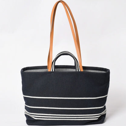 Chanel 2-Way Tote Bag CC Logo Denim Leather Navy Brown Silver — view 2