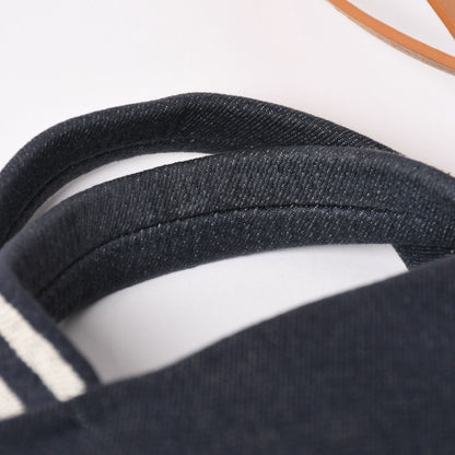 Chanel 2-Way Tote Bag CC Logo Denim Leather Navy Brown Silver — view 5