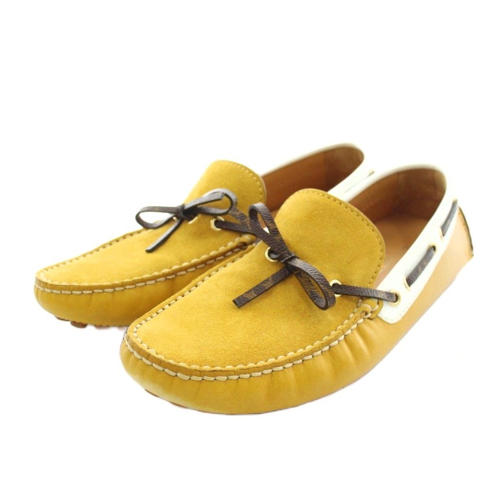 Louis Vuitton Monogram Driving Shoes Suede Mustard 6.5