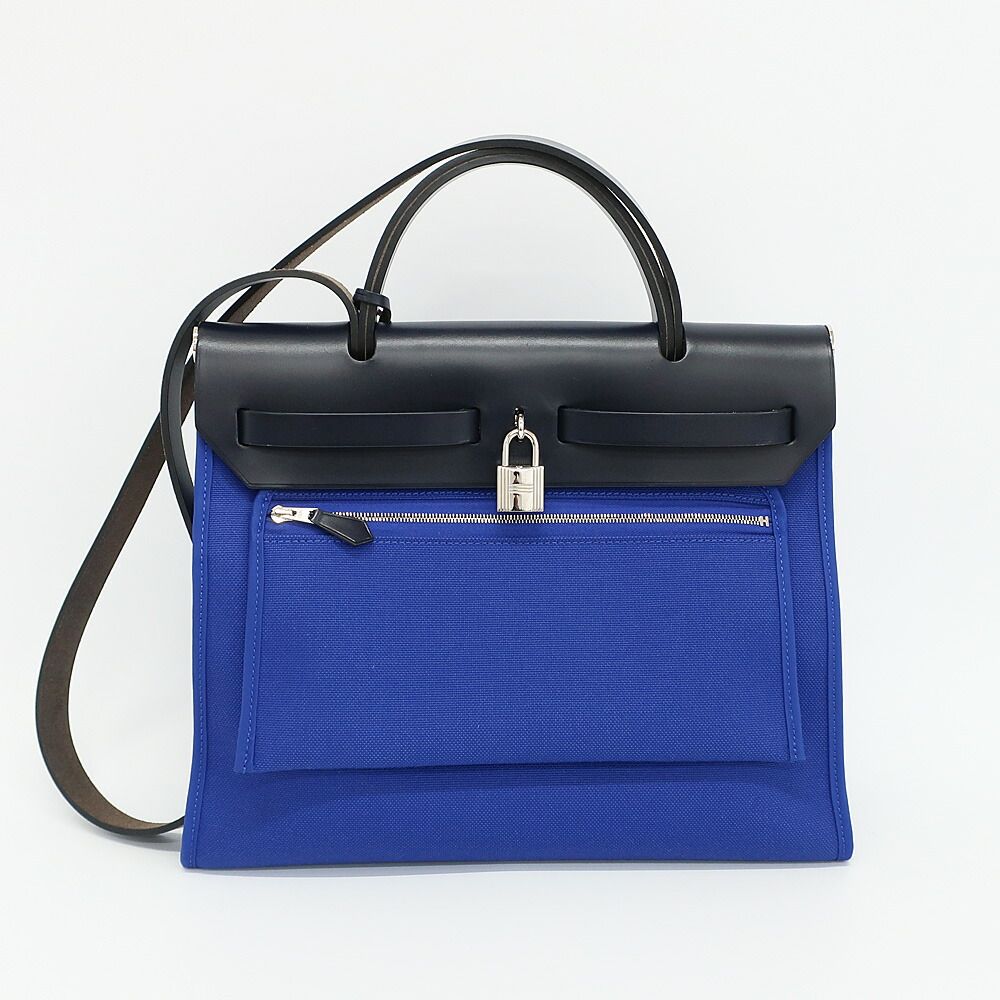 Hermes Heaven Herbag Zip PM Shoulder Bag Blue Silver Manufactured Around — view 2