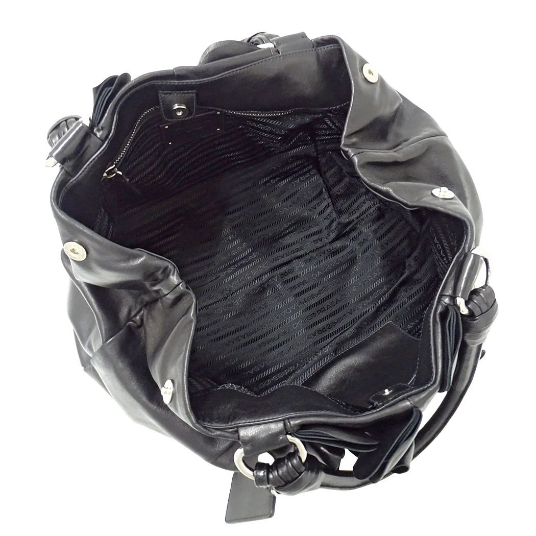Prada Tote Bag Leather Black Frill — view 5