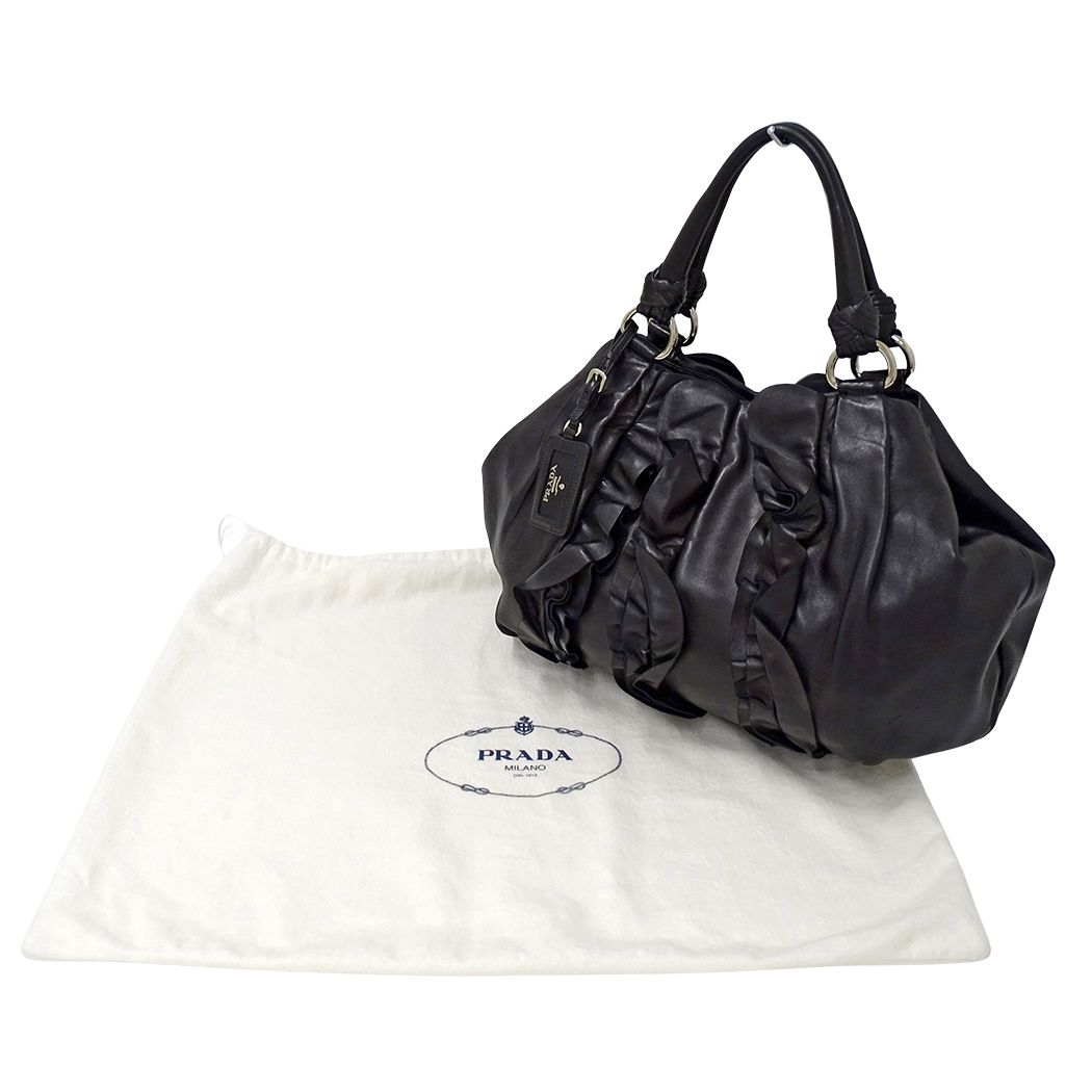 Prada Tote Bag Leather Black Frill — view 7