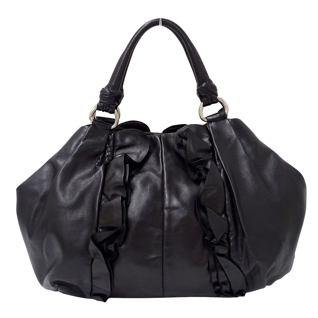 Prada Tote Bag Leather Black Frill — view 2