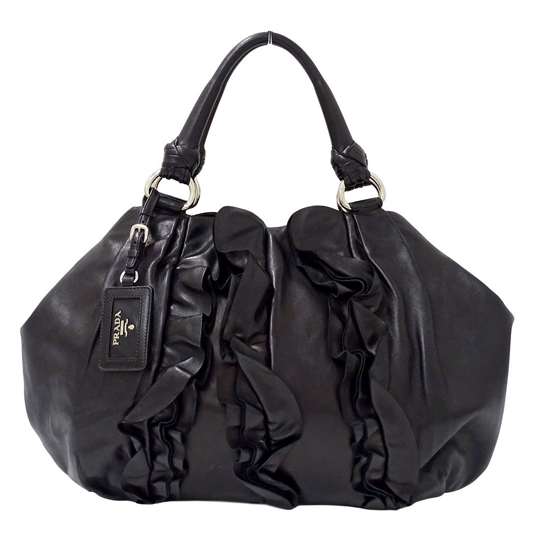 Prada Tote Bag Leather Black Frill