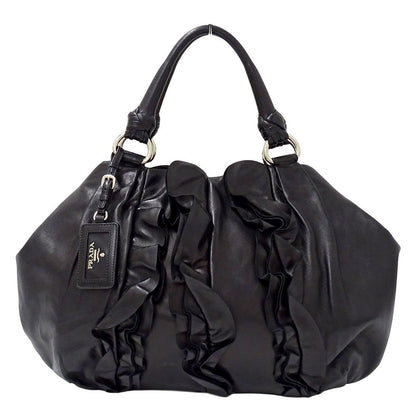 Prada Tote Bag Leather Black Frill