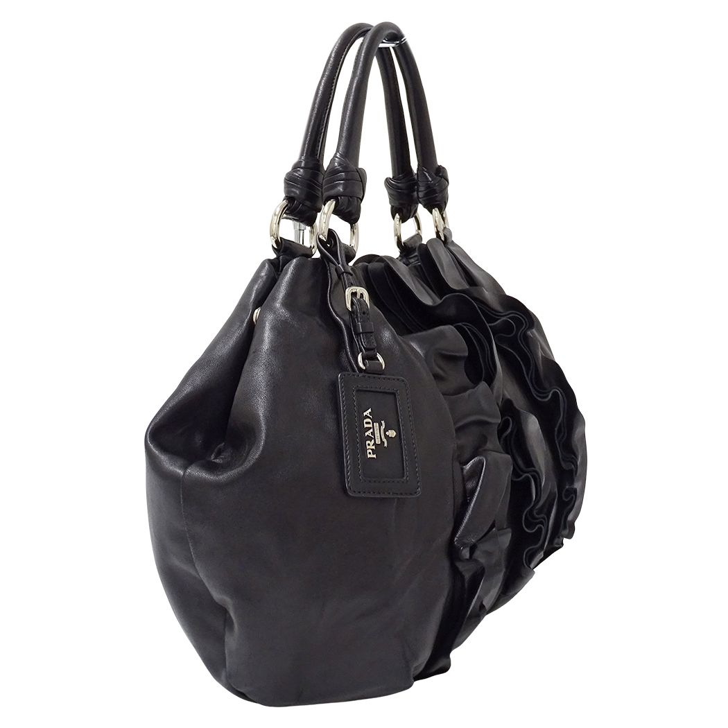 Prada Tote Bag Leather Black Frill — view 4
