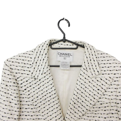 Chanel Tailored Jacket Monochrome Tweed Peaked Lapel CC Logo Button White Black — view 5