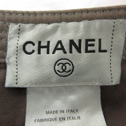 Chanel Collarless Jacket Vintage CC Logo Button Cotton Brown — view 4