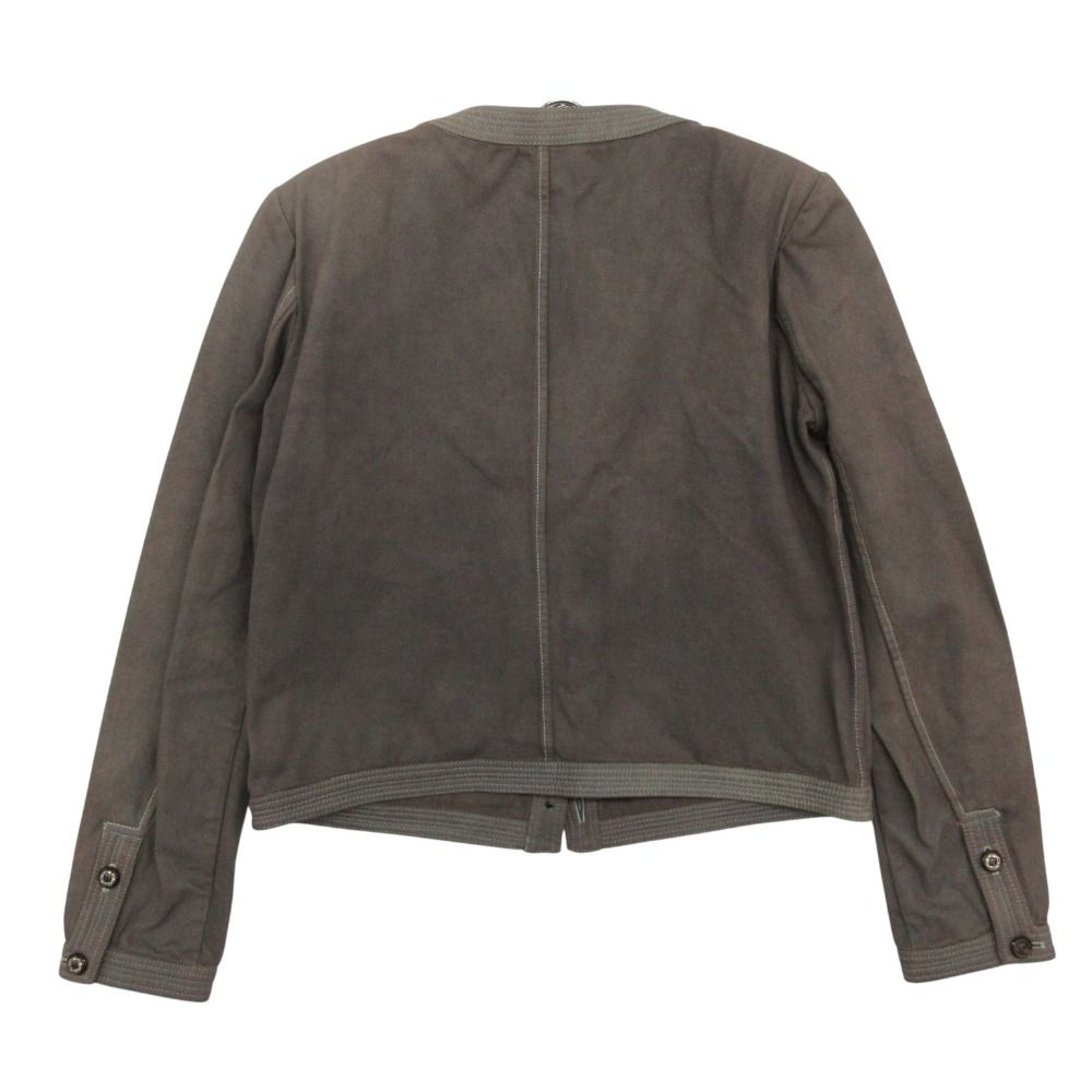 Chanel Collarless Jacket Vintage CC Logo Button Cotton Brown — view 2