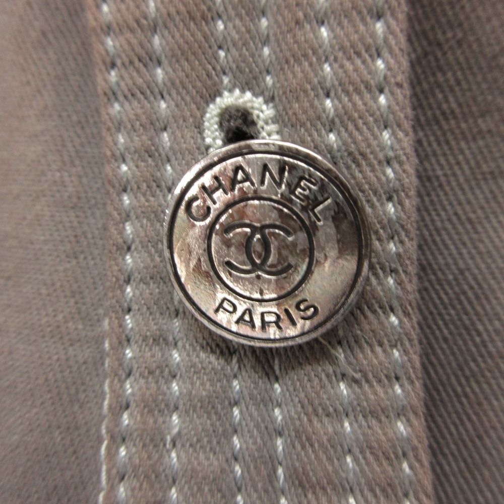 Chanel Collarless Jacket Vintage CC Logo Button Cotton Brown — view 6