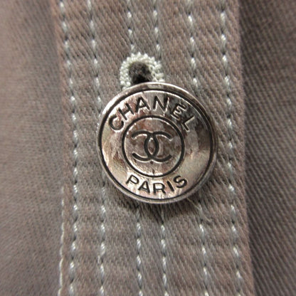Chanel Collarless Jacket Vintage CC Logo Button Cotton Brown — view 6