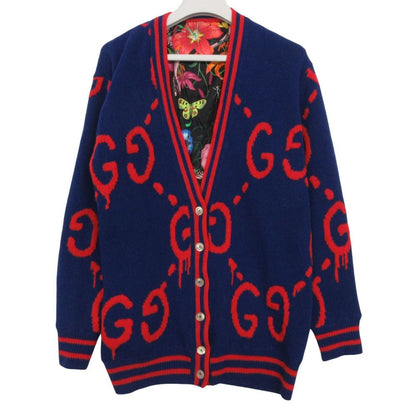 Gucci Cardigan Long Sleeve Neck Knit Jacket GG Pattern Floral Wool Silk — view 3