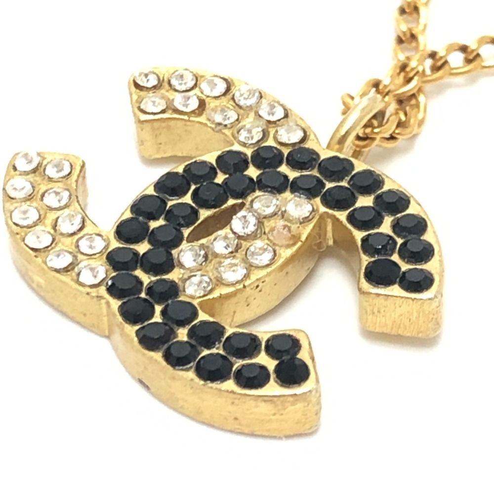 Chanel Necklace CC Logo Rhinestone Metal Gold — view 8