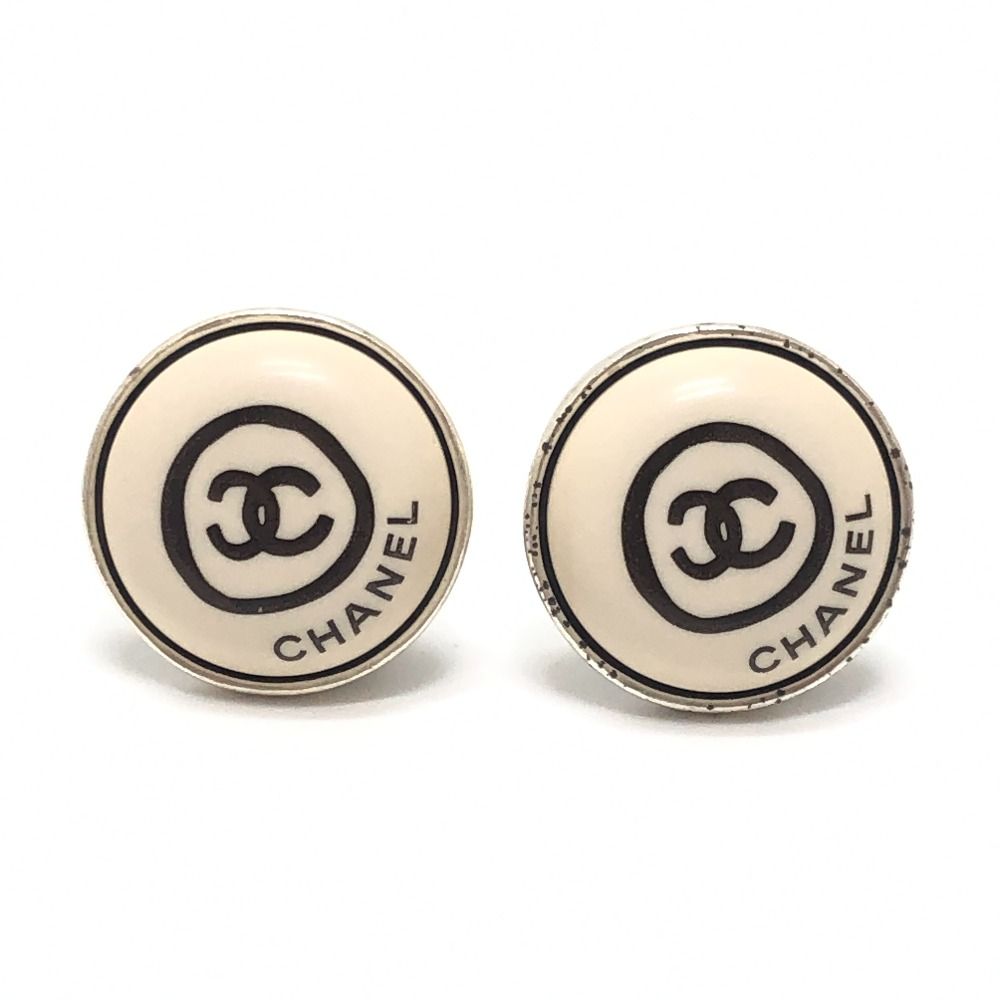 Chanel Earrings CC Logo Circle Metal Silver