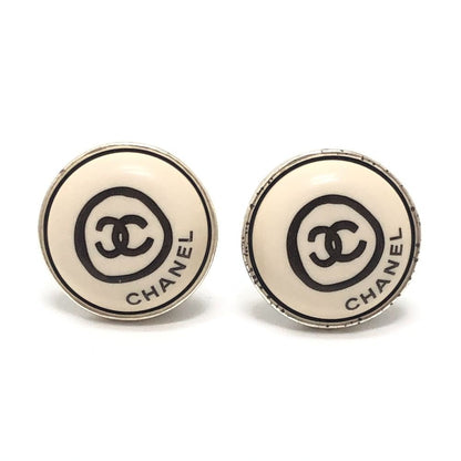 Chanel Earrings CC Logo Circle Metal Silver