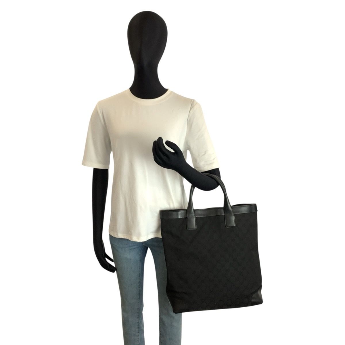 Gucci Black GG Canvas Leather 002 Tote Bag — view 7