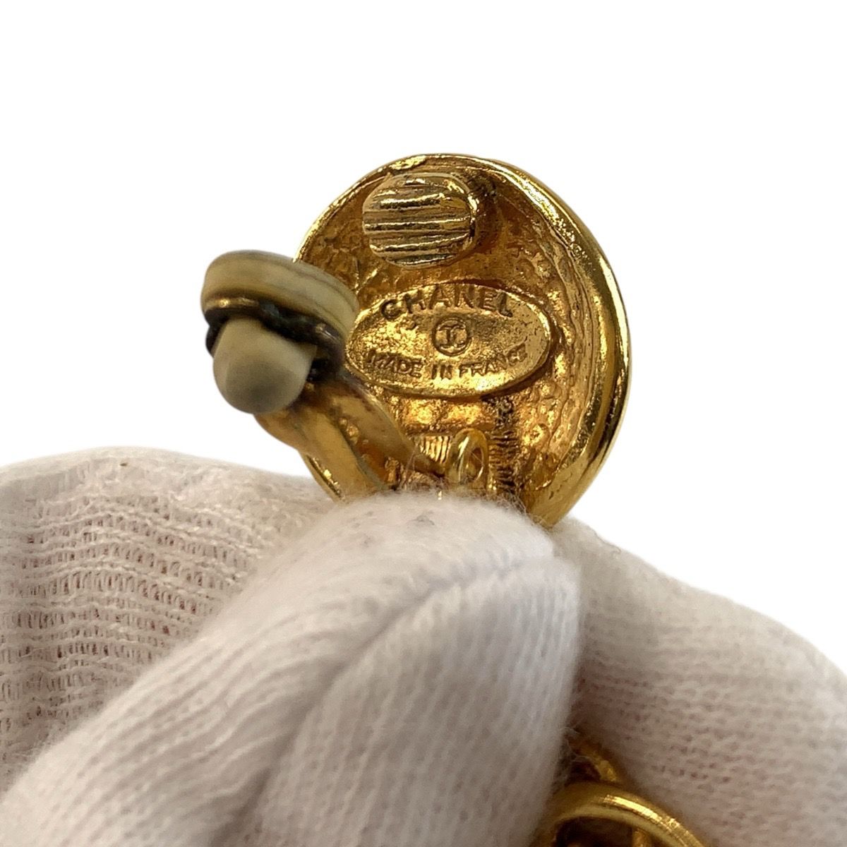 Chanel Logo Hoop Gold Plated Earrings One Side — view 4