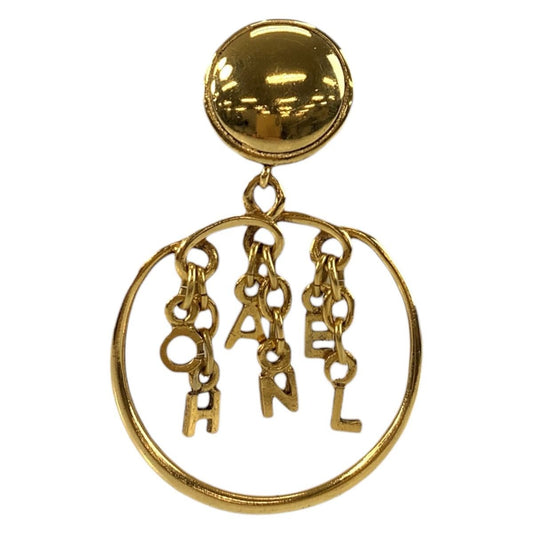 Chanel Logo Hoop Gold Plated Earrings One Side