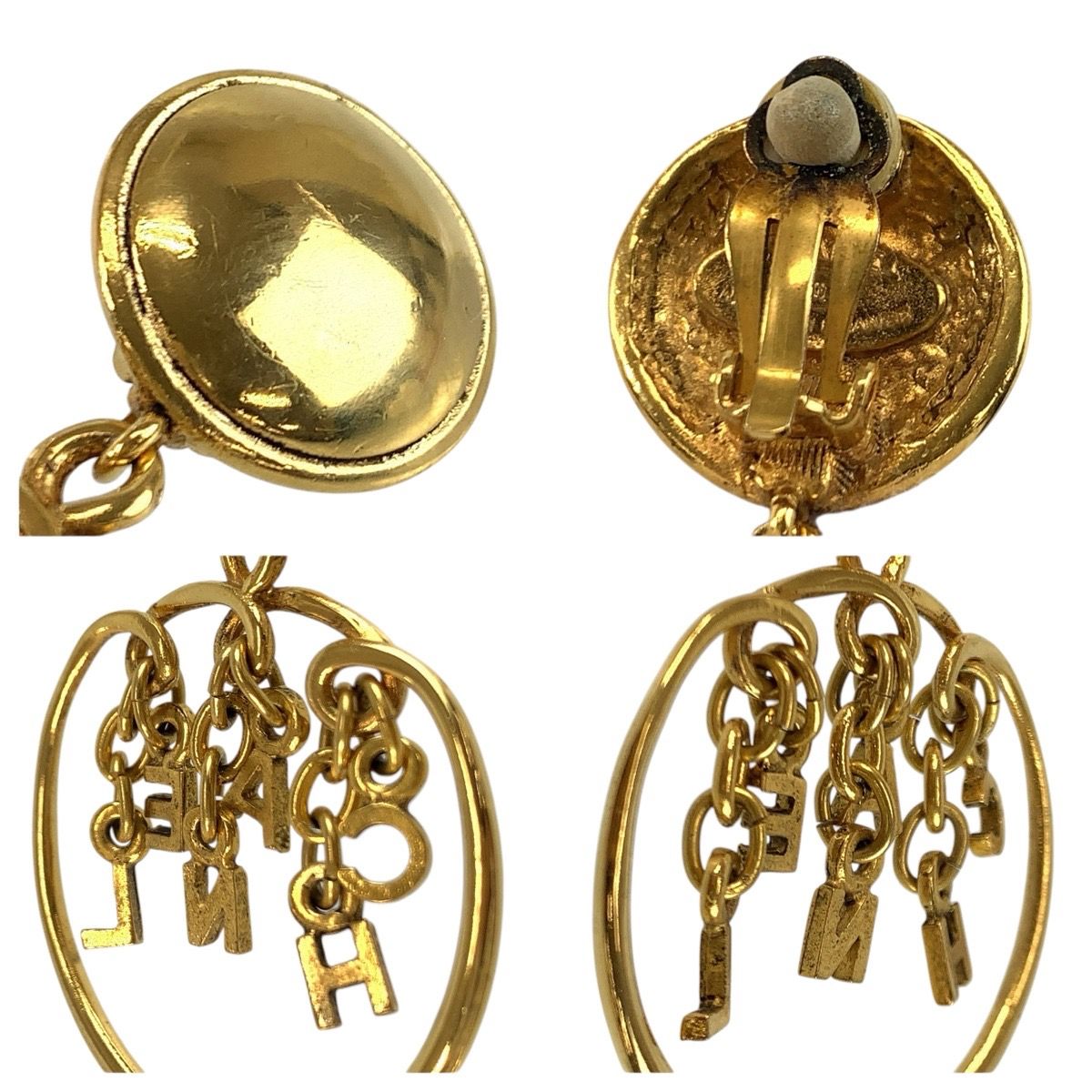 Chanel Logo Hoop Gold Plated Earrings One Side — view 5
