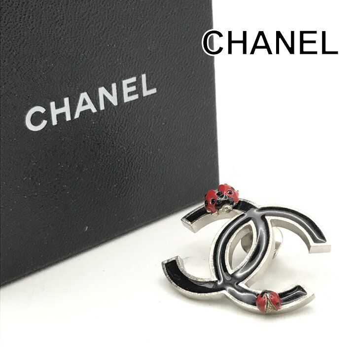 Chanel CC Logo Ladybug Black Pin Brooch