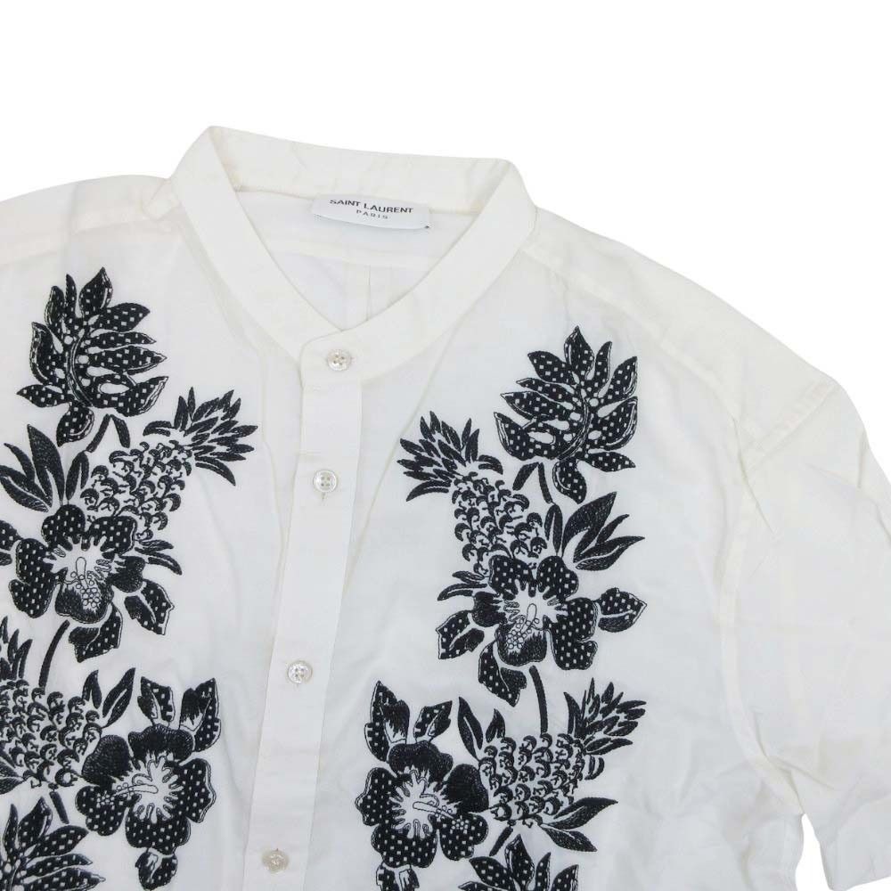 Saint Laurent Embroidered Satin Voile Tunic Floral Pattern Embroidery Shirt — view 3