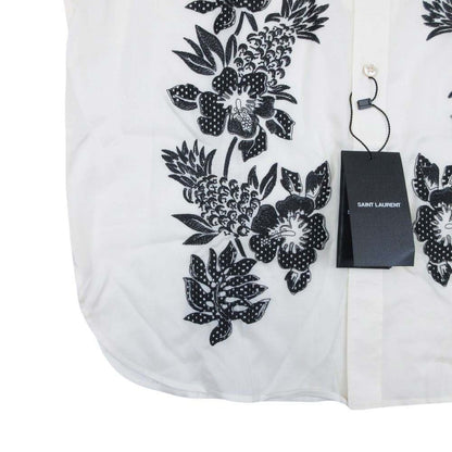 Saint Laurent Embroidered Satin Voile Tunic Floral Pattern Embroidery Shirt — view 4