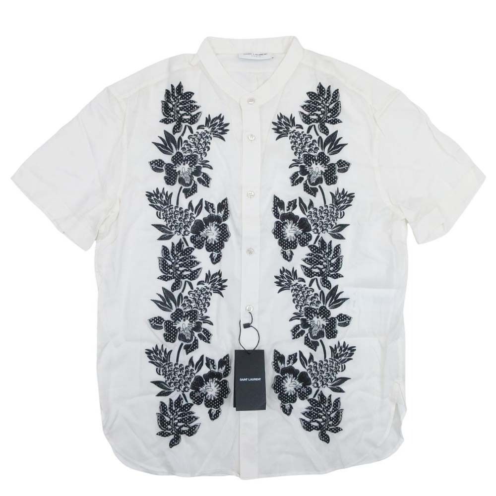 Saint Laurent Embroidered Satin Voile Tunic Floral Pattern Embroidery Shirt
