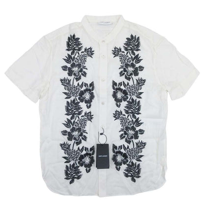 Saint Laurent Embroidered Satin Voile Tunic Floral Pattern Embroidery Shirt