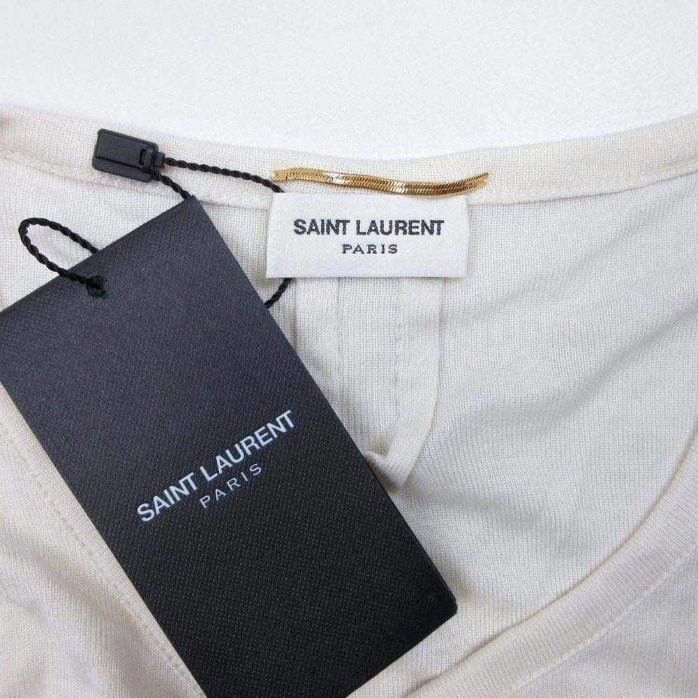 Saint Laurent Silk Knit T-Shirt Top Short Sleeve Top Neck M Off White Sweater — view 6