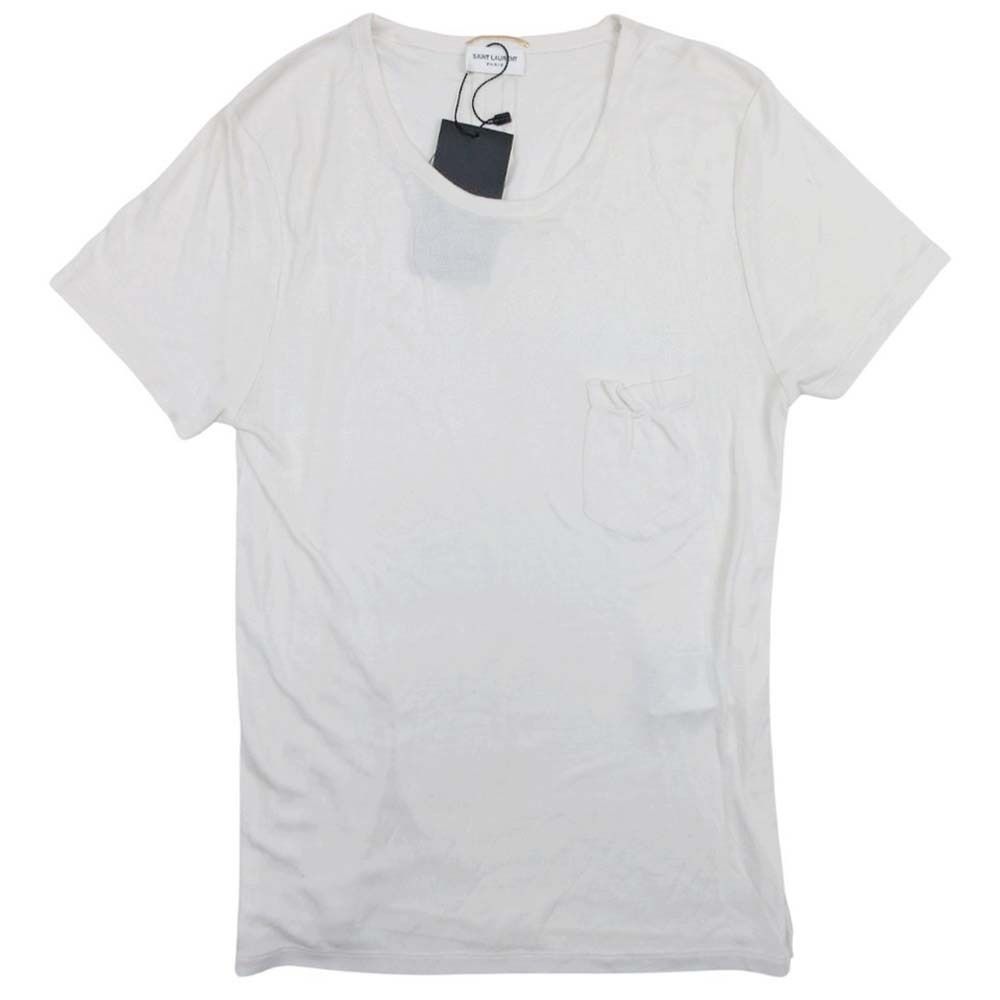 Saint Laurent Silk Knit T-Shirt Top Short Sleeve Top Neck M Off White Sweater