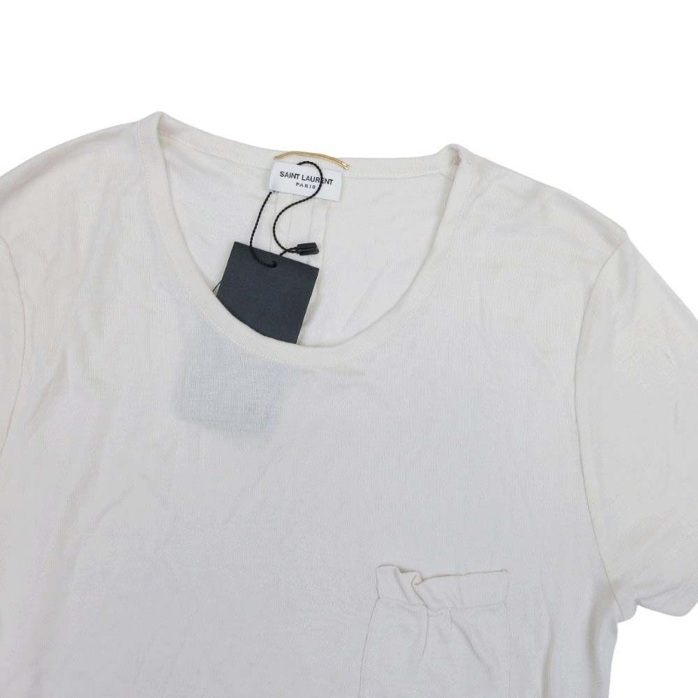 Saint Laurent Silk Knit T-Shirt Top Short Sleeve Top Neck M Off White Sweater — view 3