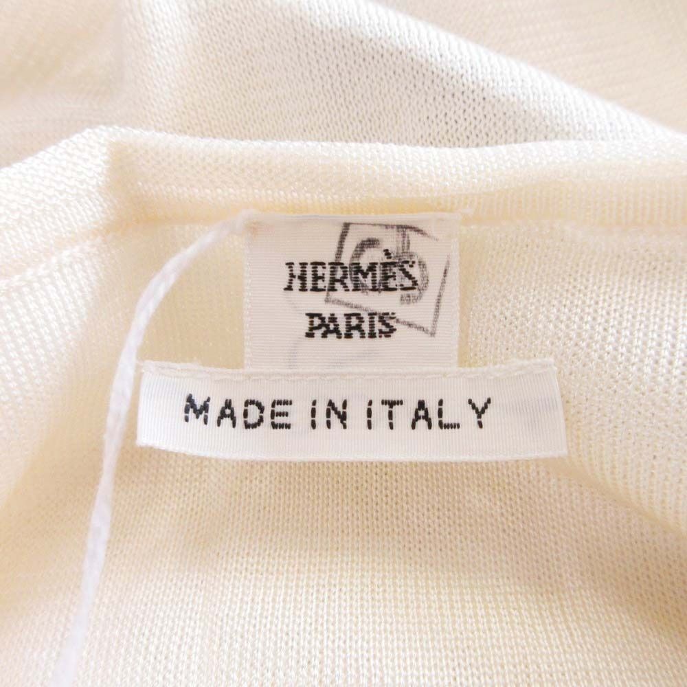 Hermes Twillaine Knit Silk Long Sleeve Geometric Pattern Top 34 Ivory Gray — view 6