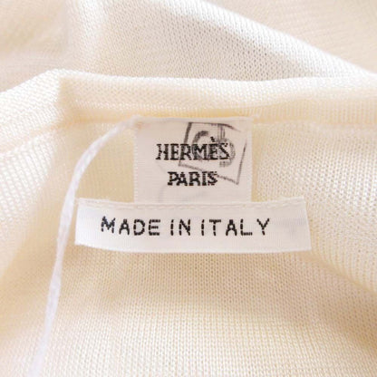 Hermes Twillaine Knit Silk Long Sleeve Geometric Pattern Top 34 Ivory Gray — view 6