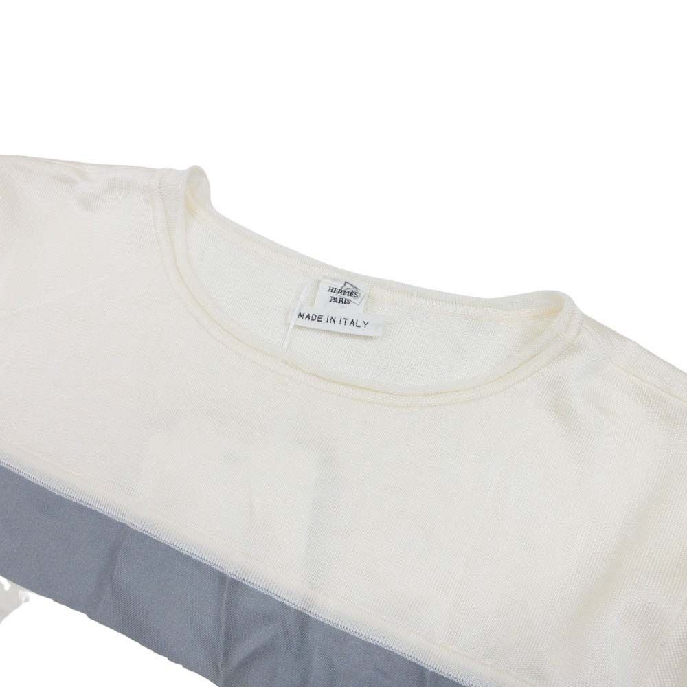 Hermes Twillaine Knit Silk Long Sleeve Geometric Pattern Top 34 Ivory Gray — view 3