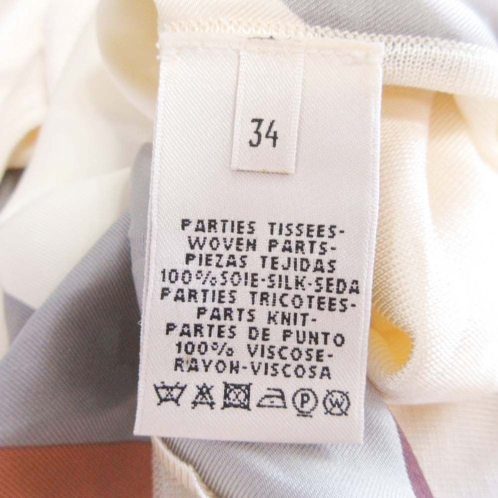 Hermes Twillaine Knit Silk Long Sleeve Geometric Pattern Top 34 Ivory Gray — view 7