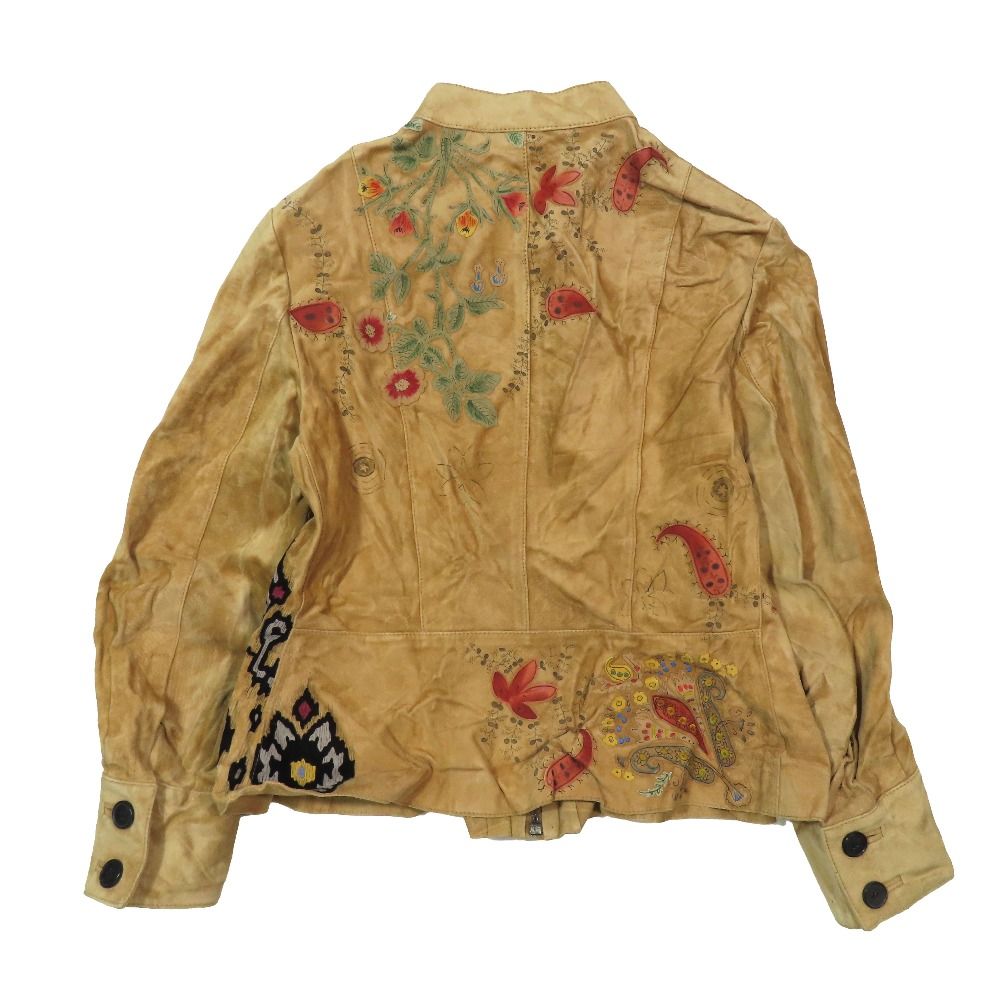 Dior Suede Cowhide Cow Leather Jacket Floral Patch 40 Beige — view 3