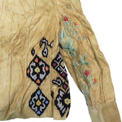 Dior Suede Cowhide Cow Leather Jacket Floral Patch 40 Beige — view 4