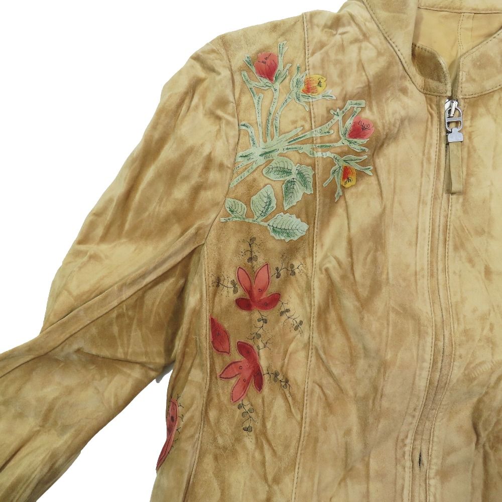 Dior Suede Cowhide Cow Leather Jacket Floral Patch 40 Beige — view 5