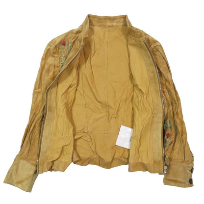 Dior Suede Cowhide Cow Leather Jacket Floral Patch 40 Beige — view 2
