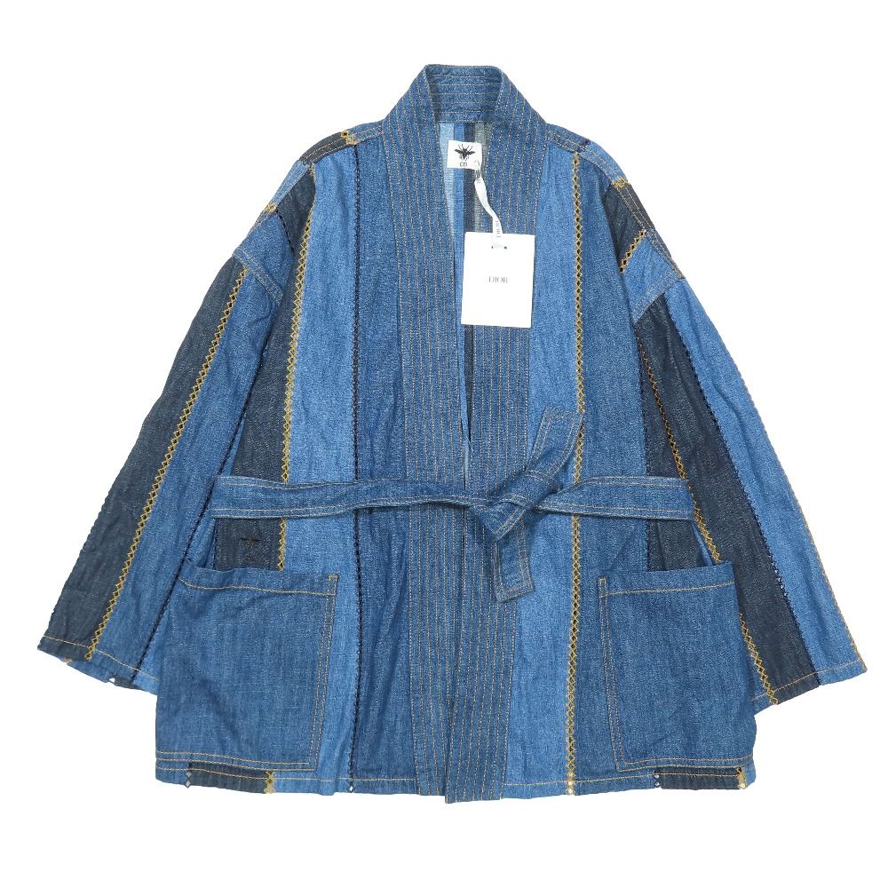 Dior Patchwork Belted Denim Buttonless Jacket 36 Indigo