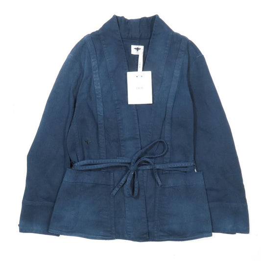 Dior Cotton Belted Denim Buttonless Jacket 34 Navy