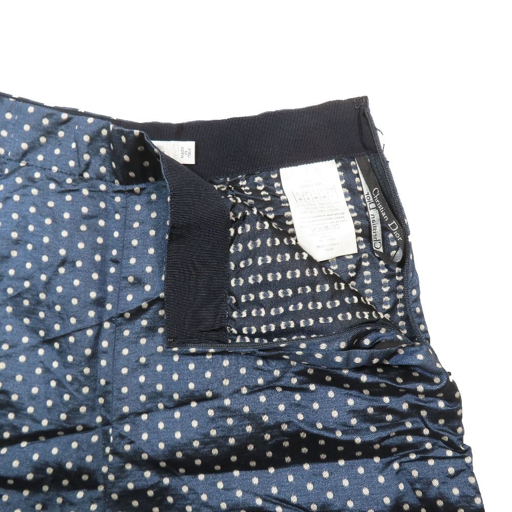 Dior Silk Shorts Pants Dots Polka 36 Navy — view 3