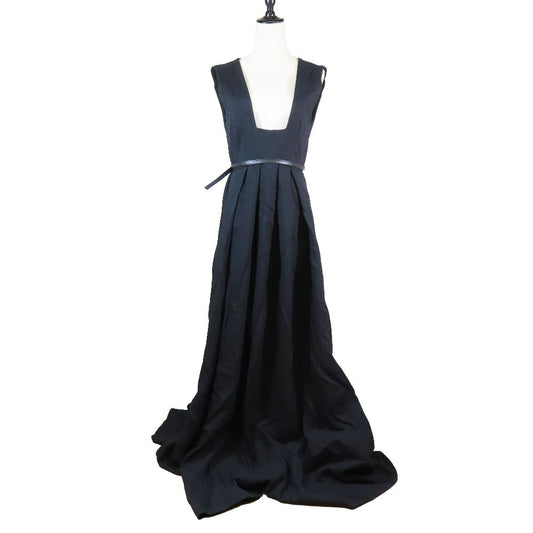 Dior Silk Blend Wool Flare Sleeveless Maxi Length Dress Long 36 Black