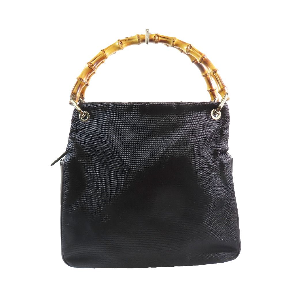 Gucci Bamboo Handle Nylon Leather Tote Bag Vintage Purse Black