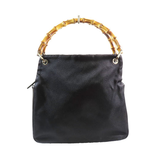 Gucci Bamboo Handle Nylon Leather Tote Bag Vintage Purse Black